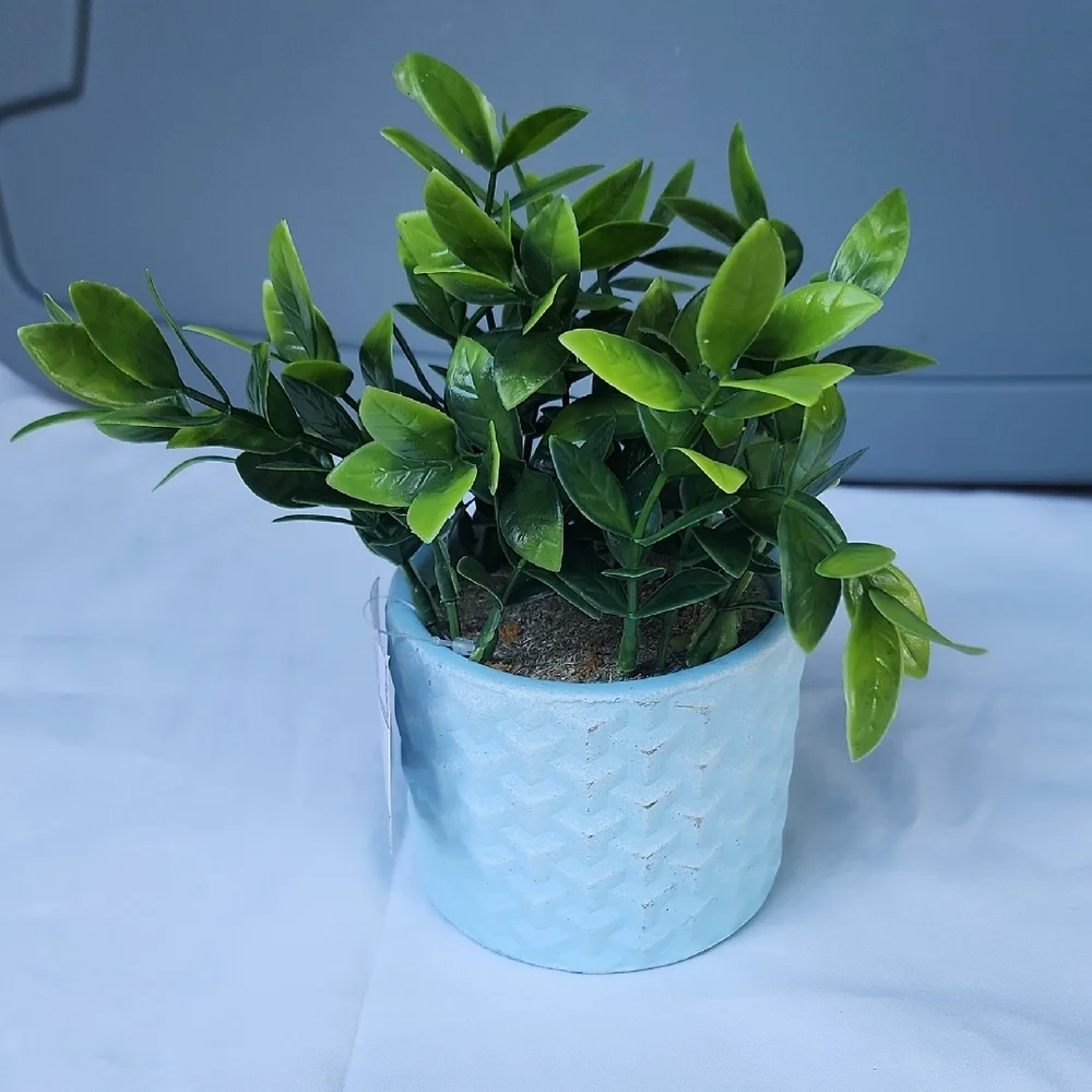 NWT Artificial Greenery in Blue Planter
